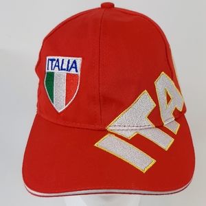 Italia Hat Red Embroidered Stitched Baseball Cap Adjustable Hook& Loop Italy